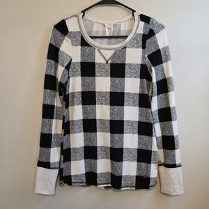 Lucky Brand Black and White Plaid Long Sleeve Top